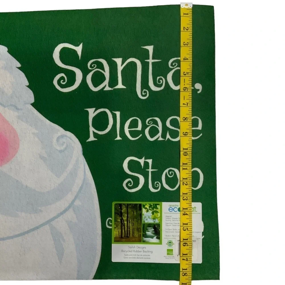 Holiday Santa Doormat Please Stop Here Christmas Indoor Outdoor PlaidGreen Red